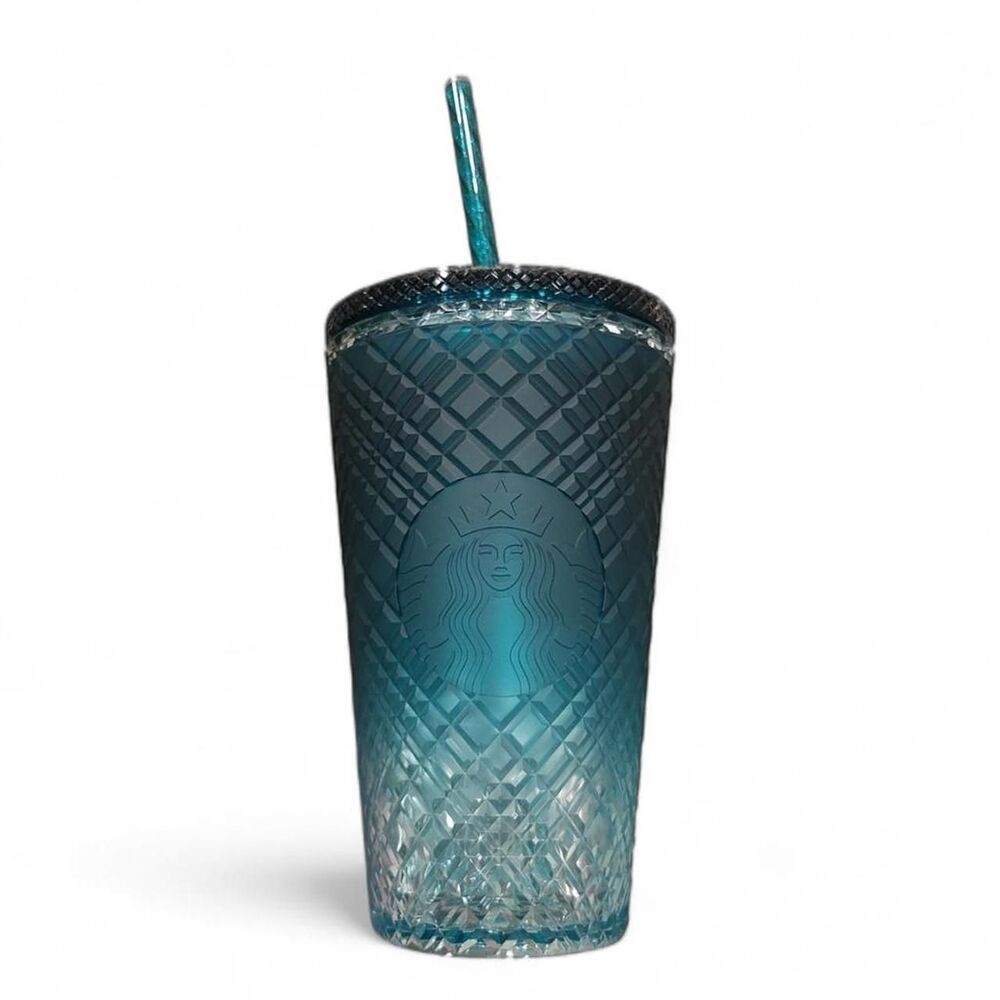 Starbucks Aqua blue iridescent crystal tumbler with straw